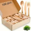 Wooden Cutlery Set Includes Forks/Spoons/Knives Instead of Plastic Cutlery