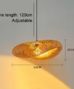 Bamboo Hand-Woven Pendant 50×25 cm, Hanging LED Ceiling Lamp