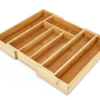 Cutlery Tray Drawer Insert Made of Bamboo, Expandable 5-7 Compartment Durable Organiser