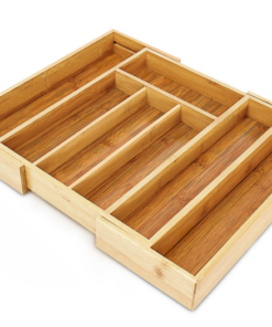 Cutlery Tray Drawer Insert Made of Bamboo, Expandable 5-7 Compartment Durable Organiser