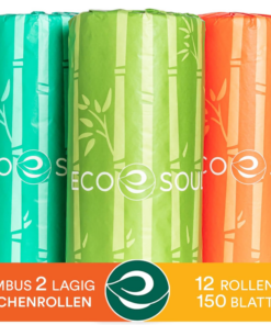 ECO SOUL 100% Bamboo Kitchen Paper Set, Huge 12 Rolls and 1800 Sheets