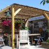 Wooden Pergola with Bamboo Poles
