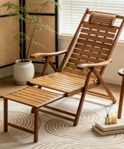 Vintage Folding Bamboo Patio Chair, Extended Model