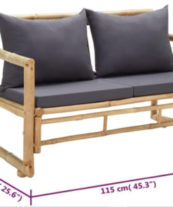 Bamboo Garden Bench with Cushions, 115 cm