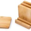 In Stock: Bamboo Coasters, 4-Pack with Holder