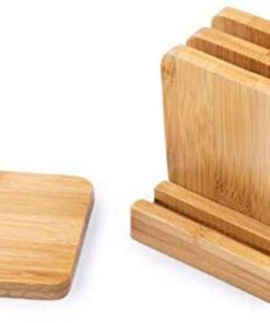 In Stock: Bamboo Coasters, 4-Pack with Holder