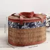 Reversible Woven Bamboo Storage Basket with Lid and Handle