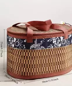 Reversible Woven Bamboo Storage Basket with Lid and Handle