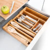 Cutlery Tray Drawer Insert Made of Bamboo, Expandable 5-7 Compartment Durable Organiser