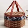 Reversible Woven Bamboo Storage Basket with Lid and Handle