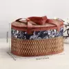 Reversible Woven Bamboo Storage Basket with Lid and Handle