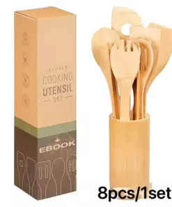 8-Piece Bamboo Cooking Utensil Set with Spatula, Cooking Spoon, Salad Strainer and Other Styles