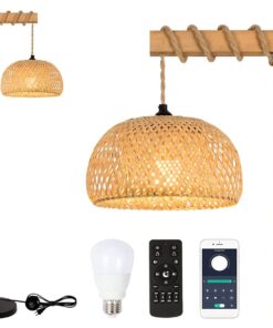 Rayofly Vintage Wooden Floor Lamp with Remote Control and LED Bulb, App Control