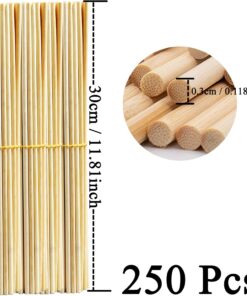 250 pcs. Bamboo Craft Sticks, Round Rods, Wooden Sticks for DIY Arts & Crafts Decoration (30cm x 3mm)
