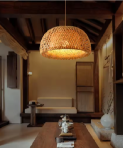 Hanging Bamboo Pendant Lamp, incl. Cord Suspension/Wooden Base