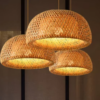 Hanging Bamboo Pendant Lamp, incl. Cord Suspension/Wooden Base