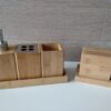 In Stock: Bamboo Bathroom Accessories Vanity Caddy Set, 4 pcs