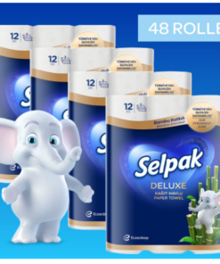 Deluxe Bamboo Kitchen Roll 3-Ply Premium, 48 Rolls (4×12), Huge Total of 3600 Moisture-Resistant Paper Towel Sheets