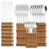 24-Piece Cutlery Set with Bamboo Handles