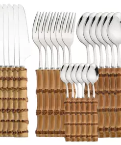 24-Piece Cutlery Set with Bamboo Handles