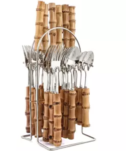24-Piece Bamboo Cutlery Set, Stainless Steel