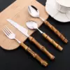 24-Piece Cutlery Set with Bamboo Handles