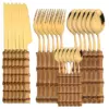 24-Piece Bamboo Cutlery Set, Stainless Steel