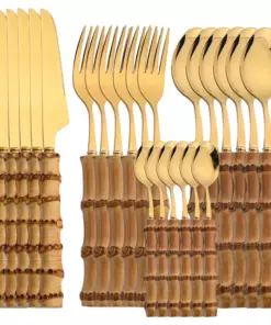 24-Piece Bamboo Cutlery Set, Stainless Steel