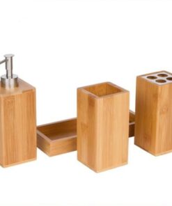 In Stock: Bamboo Bathroom Accessories Vanity Caddy Set, 4 pcs