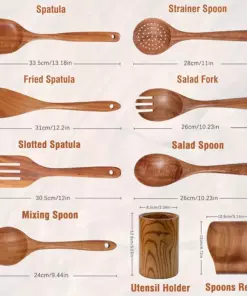 9-Piece Kitchen Utensil Set, Premium Wooden Kitchen Tools