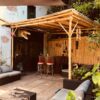 Wooden Pergola with Bamboo Poles
