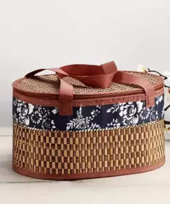 Reversible Woven Bamboo Storage Basket with Lid and Handle