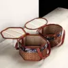 Reversible Woven Bamboo Storage Basket with Lid and Handle