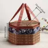 Reversible Woven Bamboo Storage Basket with Lid and Handle