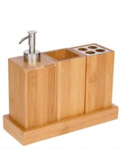 In Stock: Bamboo Bathroom Accessories Vanity Caddy Set, 4 pcs